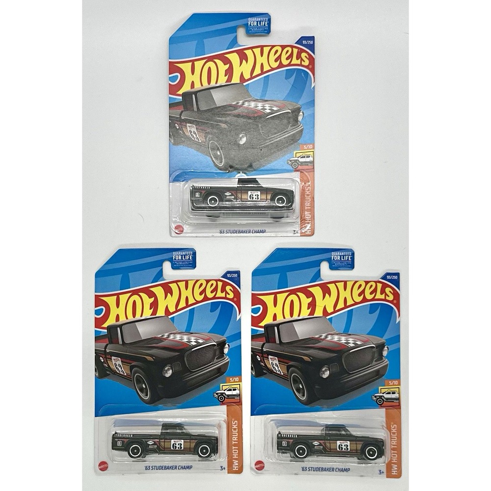 Hot Wheels '63 Studebaker Champ Black Lot of 3 HW Hot Trucks 1:64 Pickup Sealed